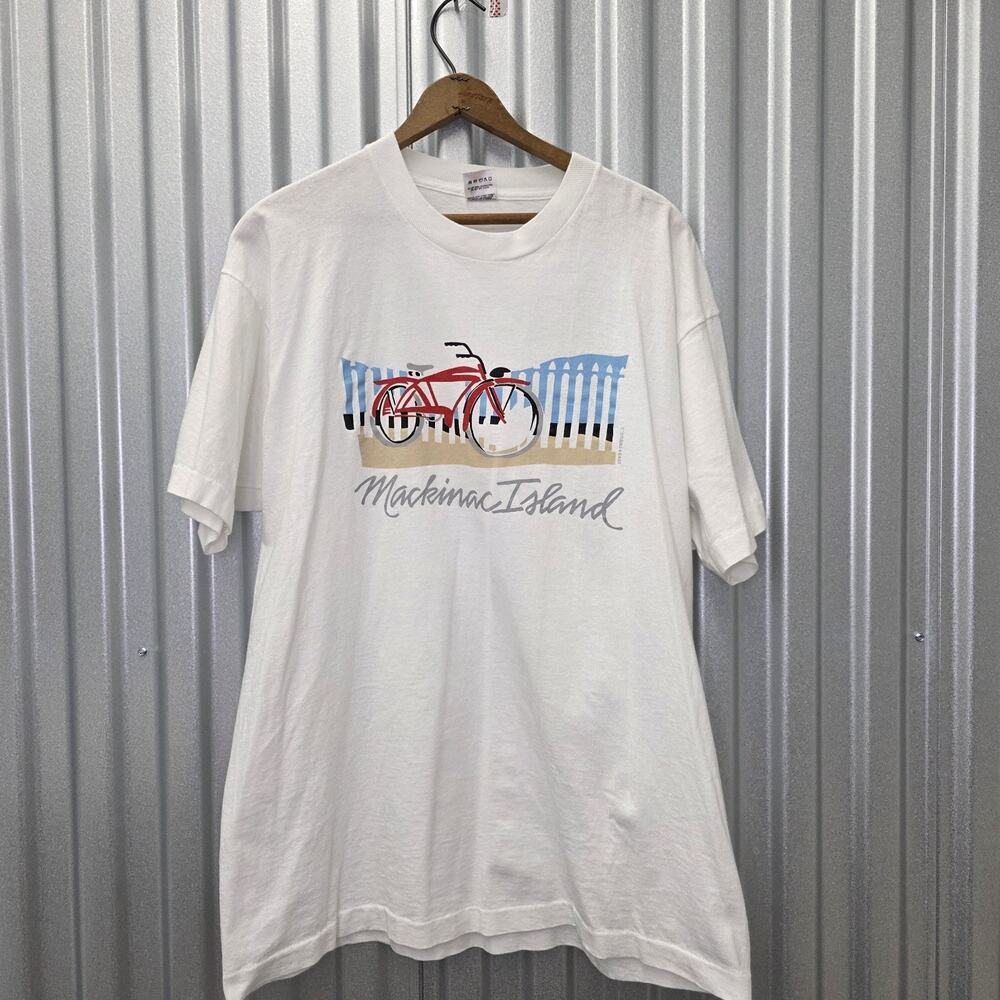 Vintage Fruit Of The Loom Women's XL Mackinac Island T Shirt White Beach Bike
